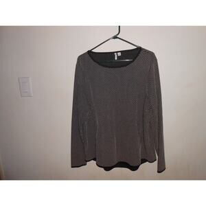 Elle Women's Top XXL Black white polka dot Round Neck Long Sleeve 2 pocket‎